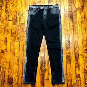 Forever 21 Jeans Men's 32 Black Grey Stripe Denim Skinny Leg Dark Wash Ankle Zip